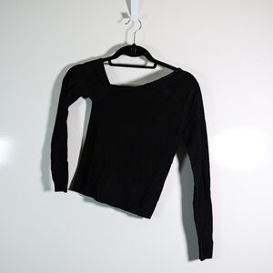 NEW Zara Ribbed Knit Stretch Asymmetrical Collar Long Sleeve Blouse Shirt Top S